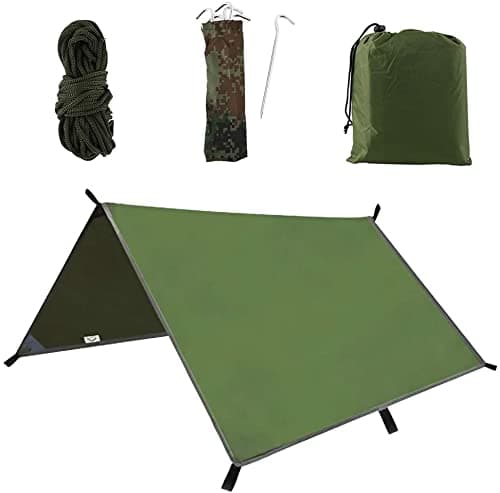 3m X 3m Hammock Rain Fly Tent Tarp, Waterproof Camping Tarpaulin Shelter, Windproof Snowproof Portable Lightweight for Travel Beach