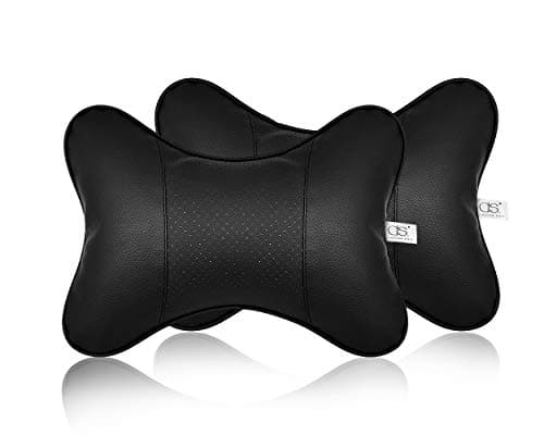 ds. distinctive style Car Neck Pillow 2 Pieces PU Leather Travel Pillow for Head Rest with Buckle Neck Support for Car Seat - Black