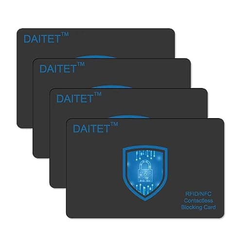 DAITET RFID and NFC Blocking Cards for Men & Women, Fuss-Free Protection for Entire Wallet Shield, Slim Contactless Bank Debit Credit Card Passport Protector Blocker Set, Black 4Pack, Minimalist