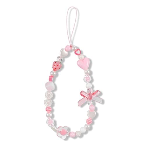 Ouligay Pink Camera Wrist Strap Beaded Phone Charm Strap Cute
