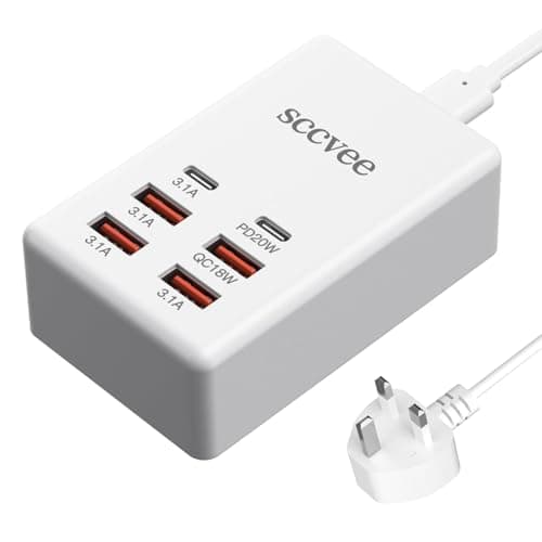 USB C Charger, 55W 6-Port USB C Charger Holder Multi-USB Charging Station Desktop Multi-Port USB Charger 2 USB C 4 USB A Compatible with iPhone/Google/Xiaomi/Oppo/Tablet etc.
