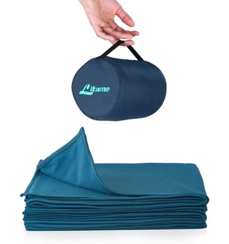 Litume Travel Blanket, Lightweight and Breathable, 170 x 122 cm, Soft Plane Blanket for Travelers, Foldable Camping Sheet with Pack Sack for Train, Camping, Travel (Fleece, E651) (Deep Teal)