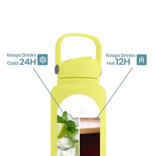 OMNIA NUTRIENTS Vacuum Insulated Stainless Steel Water Bottle, 2 Lids (Straw & Spout) Leakproof, BPA-Free, Reusable Flask Ideal for Travel and Outdoors (Mellow Yellow - 1000 ml) — view 6