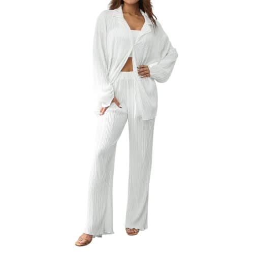 Geagodelia 2 Piece Summer Outfits Co Ord Sets for Women (White, M)