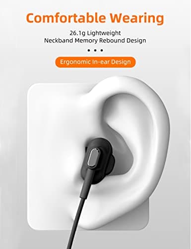 MAS CARNEY [Pack of 2] Wireless Bluetooth in-Ear Earphones BI2，Neckband Magnetic Headphones with Microphone Dual Drivers for Phone Call Music Running Sports Gym, Black — view 4