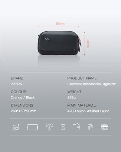 Inateck Portable Cable Organiser Bag with Shoulder Strap, Splash-Resistant Travel Accessory Electronics Bag for Essentials, for Charger, Power Banks, Hubs, M, Black — view 2