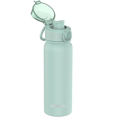 GOPPUS 600ml/20oz Insulated Water Bottle with Spout Lid (No Straw) Leakproof Stainless Steel Sports Bottle with One Hand Open Lid Double Wall Flask with Handle Keeps Drinks Cold BPA Free (Sage Green)