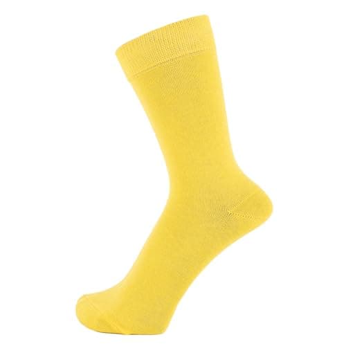 ZAKIRA Combed Cotton Dress Socks - Plain Colour Business Crew Socks for Men & Women, Soft Breathable Cotton, 6-10 (UK), Yellow