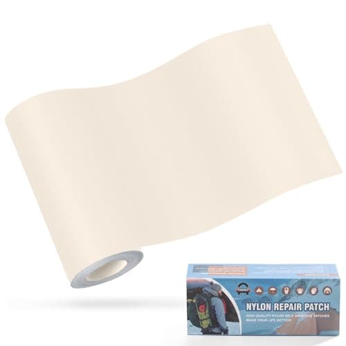 OAZ 10x160 cm Nylon Repair Patches Nylon Fabric Patch Self-Adhesive Tent Repair Patch Kit Waterproof Lightweight Nylon Repair Tape for Clothing Down Jacket Sleeping Bag Beige White