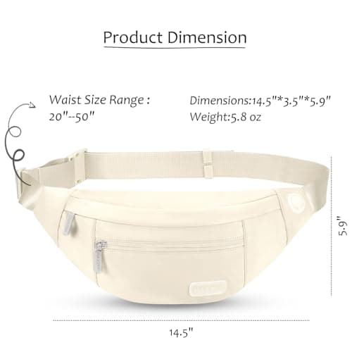 MAXTOP Large Bumbag Waist Fanny Pack Running Belt for Men Women Unisex Bum Bag with Headphone Jack and 4-Zipper Pockets Adjustable Belt for Travel Running Jogging Workout Hiking Gifts Beige — view 4