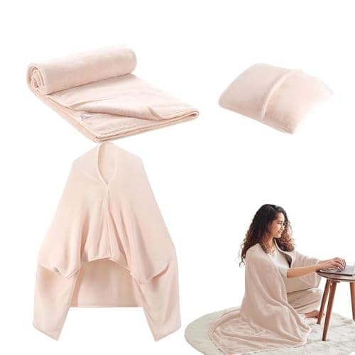 Trveqhk Travel Blanket and Pillow | Travel Airplane Pillow Blanket Combo Lightweight | Wearable Adult Coat Poncho, Soft Flannel Airplane for Traveling