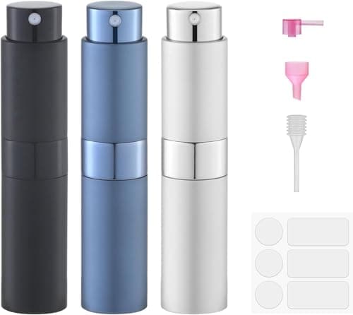 Lulupack Travel Perfume Atomiser Refillable - Mini Perfume Refill Spray Bottles for Aftershave - Small Travel Size Portable Fragrance Bottle - Empty Cologne Filler Atomiser for Man 8ml 3PCS Blue