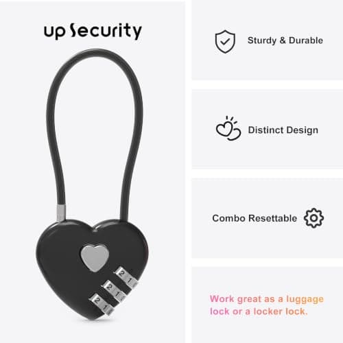 UP Security Premium Combo Lock, Combination Locks for Travel Security, Small Cable Lock for Backpack, Travel Security, Luggage, Suitcase, Bag, Anti-Theft, 3-Digit Password, No Keys (Black+Black) — view 2