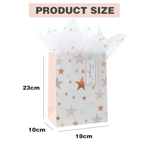 6Pack Medium Gift Bags with Tissue Paper,Rose Gold,18×23×10CM — view 2