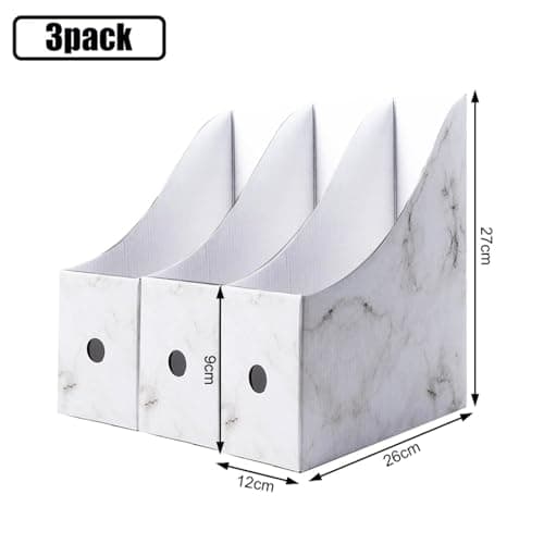 27x27x26cm Marbling Cardboard File Organizer, 3 Pack Desktop File Holder, Cardboard File Rack With Labels, Foldable A4 Folder Holder,Mag-azine Storage Box,Magaz-ine File Holder, Desktop File Organizer — view 2