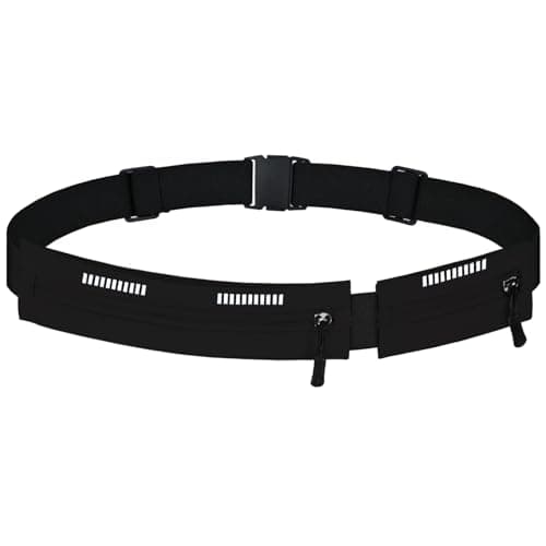 Running Belt Waist Bag, Orange, Dual Zip Pockets, Adjustable Elastic Strap with Reflective Strips (Black)