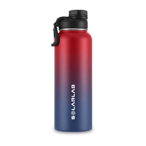 SOLARLAB Insulated Water Bottle 1.2 L Stainless Steel – Thermos Water Bottle – BPA Free – Perfect for Hot Drinks, Cold, Outdoors, Camping (1.2 L, Red+Bu Navy)