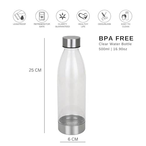 Clear Water Bottle with Silver Lid & Base – 500ml – Reusable, BPA-Free, Sleek Design – For Home, Office, Gym – Cold Drinks Only — view 4