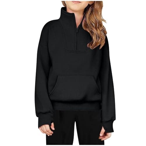 XMWSPO Thumb Hole Jumper Kids Fleece,Half Zipper Oversized Tops Girls