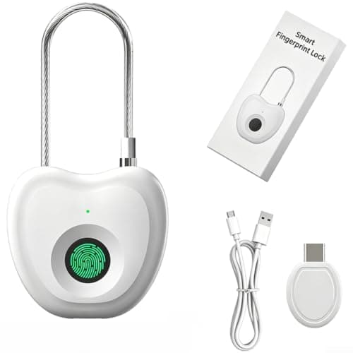 Smart Fingerprint Padlock With 14.8cm Steel Cable Type C Rechargeable Biometric Lock For Luggage Backpack Gym Locker White Color(English White)