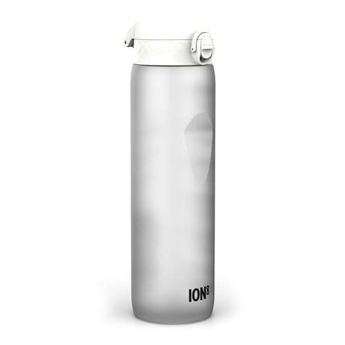 ION8 1 Litre Water Bottle with Times to Drink, Leak Proof, Flip Lid, Carry Handle, Dishwasher Safe, BPA Free, Soft Touch Contoured Grip, Ideal for Gym, Health and Fitness, 32 oz, White