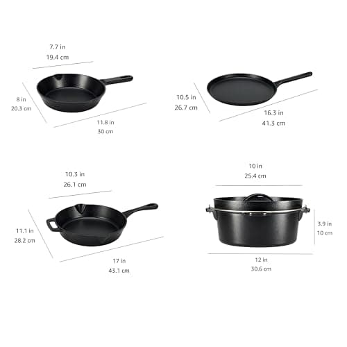 Amazon Basics Pre-Seasoned Cast Iron 5 Count Cookware Set, Black — view 4