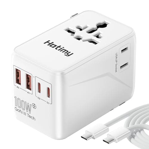 100W GaN Universal Travel Adapter Worldwide, International Travel Plug Adapter with 2PD USB-C & 2QC USB-A, All in One Universal Plug Adapter with Dual 10A Fuses for Laptops, Tablets, Phones