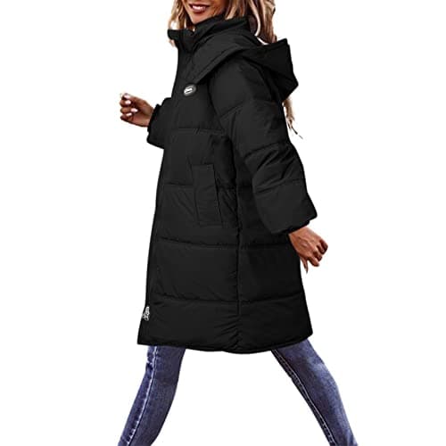 Cocila Long Coat For Women Casual Solid Down Cotton Padded Jacket Vest Zipper Pocket Loose Sleeve (Black, M) Black Womens Winter Coats Women'S Ski Jackets Waterproof Green Thermal Cream Packable — view 2