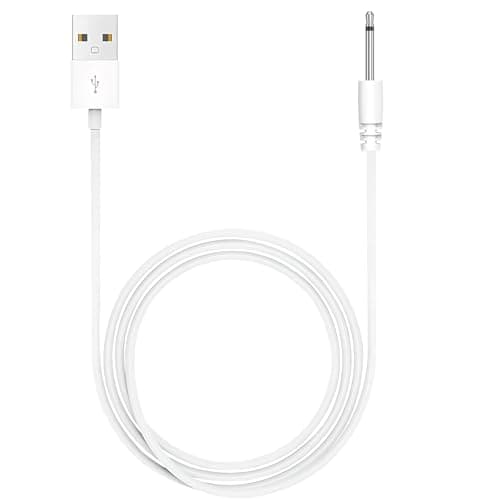 TwinkleHom 2.5mm DC to USB Charger Cable for Rechargeable Massager Wand, Replacement Charging Lead with USB-A 5V 2A Power Cord Compatible with 2.5mm Devices (White), 80cm
