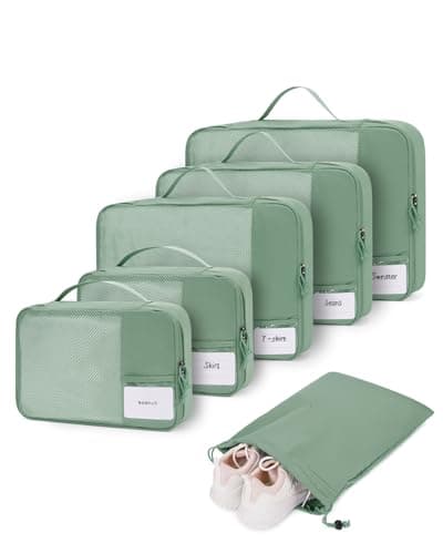 ECOHUB Packing Cubes for Suitcase, 6pcs Suitcase Organiser Bags with Tag, Recycled Travel Organiser Packing Bags for Backpack, Rip-stop Mesh Luggage Packing Organizers, Green (Patent Pending)