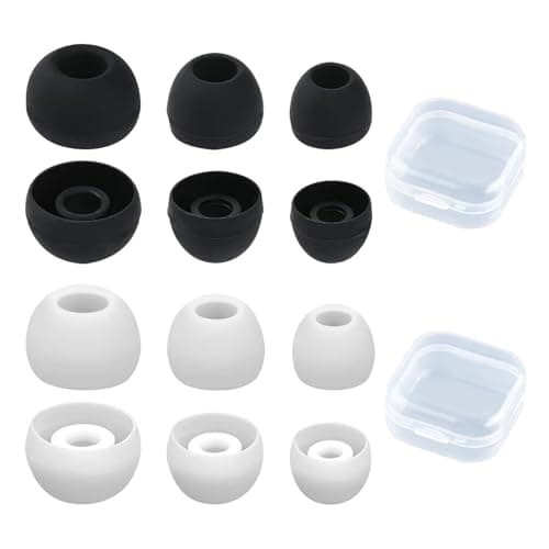 6 Pairs Replacement Earbud Tips, Earbuds Replacement Rubber Tips Earphone Buds, 3 Sizes(S/M/L) Replacement Silicone Earplugs for In-Ear Headphones, Earphone Tips - Black & White