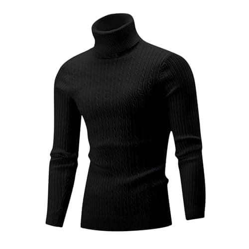 XMWSPO Men's Cable Knit Turtleneck Sweater,Long Sleeve Warm Sweatshirt — view 3