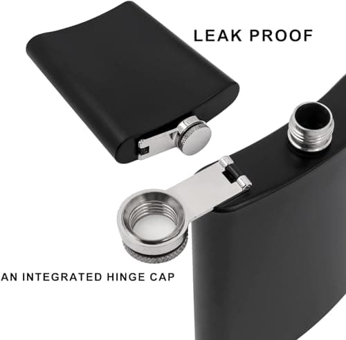 8 Pack 8 Oz Hip Flask for Liquor Matte Black Stainless Steel Leakproof with 8 Funnel for Gift, Fishing, Camping, Hunting, Hiking, Wedding Party, Traveling(Black) — view 6