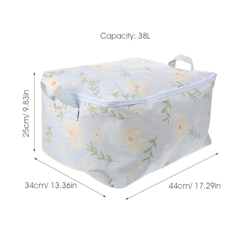 CHILDWEET Clothes Storage Bag Space-saving 38l with Zipper Closure Cotton Blue Blanket and Quilt Organizer for Home Use Suitable for Packing and Bedroom Storage — view 2