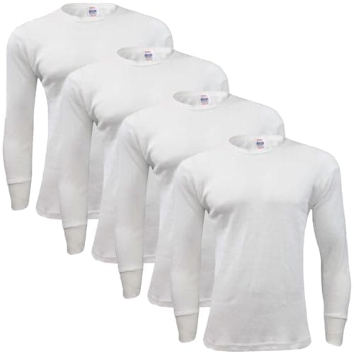 Gaffer 4 Pack Mens Thermal Top Set Long Sleeve T-Shirts Warm Baselayer Inner Underwear Vest Winter Ski Wear for Outdoor Work, Travel, and Cold Weather White 4 Pack Long Sleeve Top L