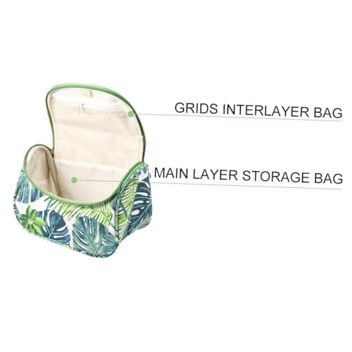 VALICLUD Makeup Bag Portable Toiletry Bag Canvas Tropical Monstera Leaf Travel Cosmetic Pouch with Curved Zipper Organizer for Travelling — view 4