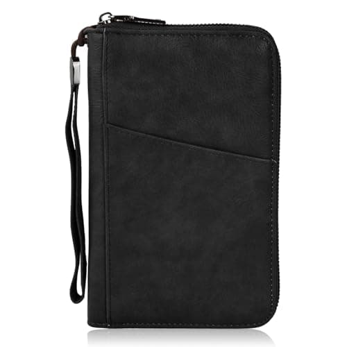 Amexo Travel Wallet Family Passport Holder RFID Blocking Travel Document Organiser Waterproof Holiday Passport Case for ID Card Credit Cards Flight Tickets Money Coins Gifts for Men Women (Black)