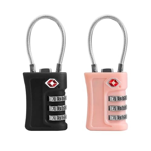 UP Security Luggage Locks TSA Approved 2 Pack, Small Padlock Combination, TSA Locks for Luggage, Travel Combo Padlock with Code, for Suitcase, Backpack Zipper, Locker, Gun Case (Black+Pink)