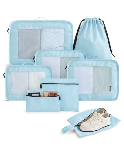 LIGHT FLIGHT 8pcs Packing Cubes, Travel Suitcases Organiser, Blue