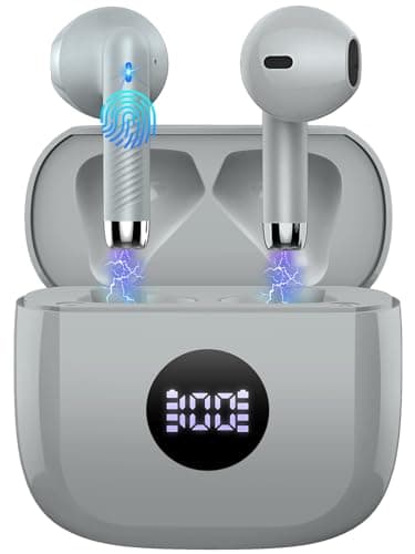 Wireless Earbuds, Bluetooth 5.4 Headphones in Ear with 4 ENC Noise Cancelling Mic, Bluetooth Earbuds 40H Playtime, HiFi Stereo Deep Bass Wireless Earphones IP7 Waterproof, USB-C Fast Charge Light Grey