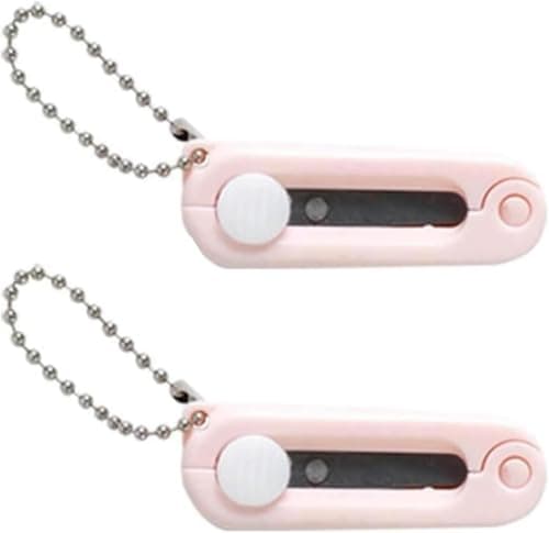 2Pcs Pink Folding Safe Portable Travel Scissors, Foldable Telescopic Cutter, Pocket Mini Scissor with Keychain for Cutting, Scrapbooking, Crafting, Sewing Craft Cutting Tools