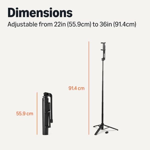 Amazon Basics Selfie Stick for Phone 91cm/36inch, Portable and Extendable Tripod, with Wireless Remote Control, Black — view 6