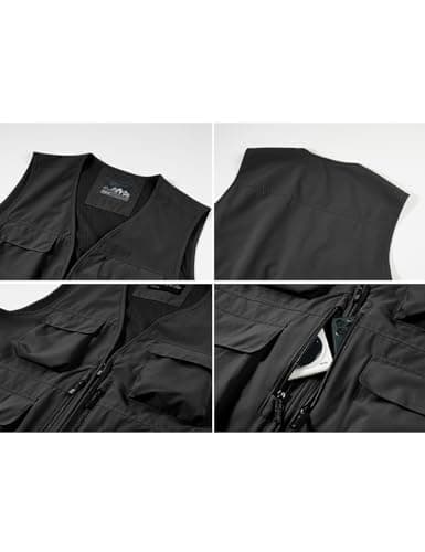 Sukany Men's Safari Utility Fishing Vest Work Travel Cargo Gilet Tool Military Tactical Shooting Waistcoat Outdoor Clothing Multi Pocket Jacket Fisherman Costume Black M — view 3