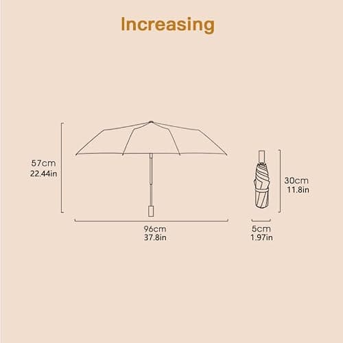 erised's bifrost Light Small Compact Travel Automatic Golden Folding Umbrella 8 Ribs,Auto Open Close Button,Portable,Ergonomic Handle,99 UV Protection,Rain Sun,Backpack,Women Men (Off-White) — view 2