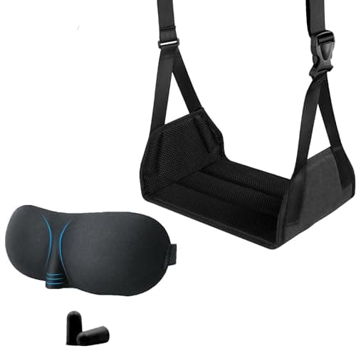 Portable Ultimate Comfort Set for Plane Sleep Kit at Plane Inflatable Travel Pillows Foot Rest Hammock Eye Mask Ear Plugs for Airplane Essentials for Seat Airplane Gadgets for Sleep Comfort (F)
