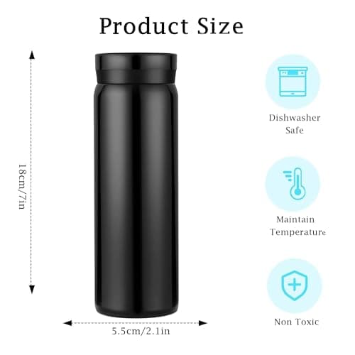 300ml Small Flask, Reusable Vacuum Insulated Stainless Steel Insulated Tumbler Water Bottle with Leakproof Lid for Hot & Cold Drinks, Portable Coffee Mug for Travel (Black) — view 2