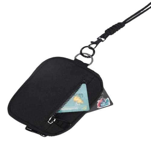 WUZIA Travel Neck Pouch with Lanyard,Black Mini Hanging Travel Wallet, Multi-Functional Coin Purse Keychain Storage Bag — view 3
