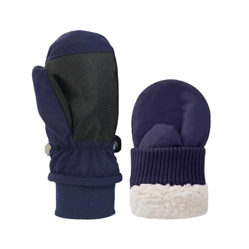 Fjquamitix Kids Winter Ski Mittens, Waterproof Mittens Kids, Warm Fleece Lined Toddler Ski Gloves Age 2-8 Boys Girls For Winter Outdoor (Navy Blue, L)