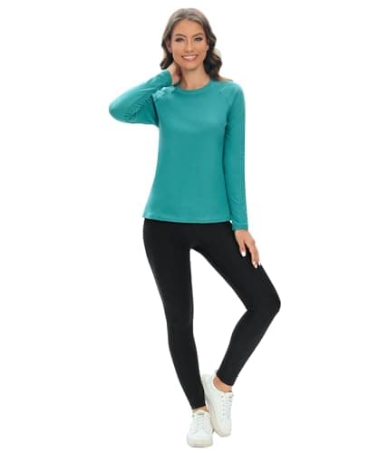 HUGE SPORTS Women's Long Sleeve Thermal Tops Winter Base Layer Tops Brushed Lining Undershirt (Teal,M) — view 5