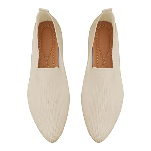 Slip on Pumps for Women UK Breathable Mesh Walking Shoes Wide Fitting Flat Trainers Fashion Pointed-Toe Pumps Lightweight Anti-Slip Sneakers Soft Sole Work Shoes Summer Casual Low Top Trainers